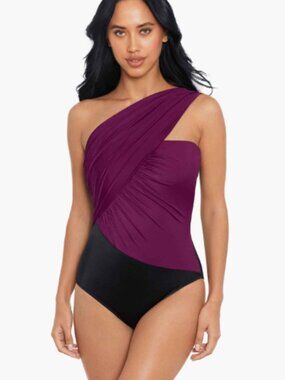 NWT MagicSuit Swimsuit Goddess One Piece Jam Purple Black Colorblock Size 14